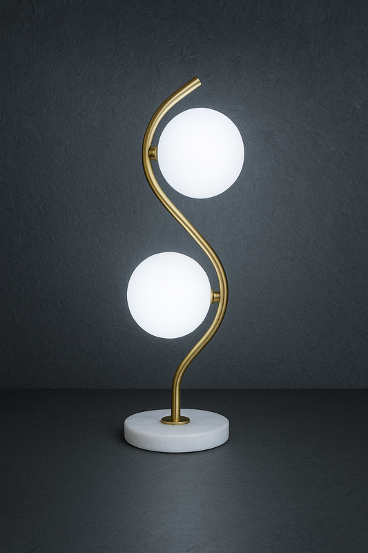 Abajur de Metal LED com Base de Mármore Dourado, 50 cm