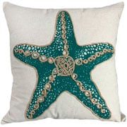 Almofada de Linho Cru Bordado Rami Estrela Verde 52cm