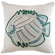 Almofada de Sarja com Bordado Rami Peixe Verde 52cm