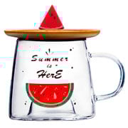 Caneca de Borossilicato 3D Melância com Base de Bambu 280 ml