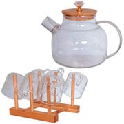 Jogo de Chaleira de Vidro Herbal com Suporte 8 Peças