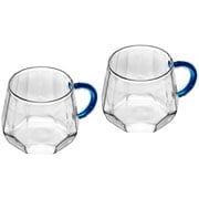 Jogo de canecas de vidro Diamante com alça azul 220 ml 02 peças