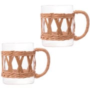 Jogo de canecas de vidro e fibra natural 400 ml 02 peças