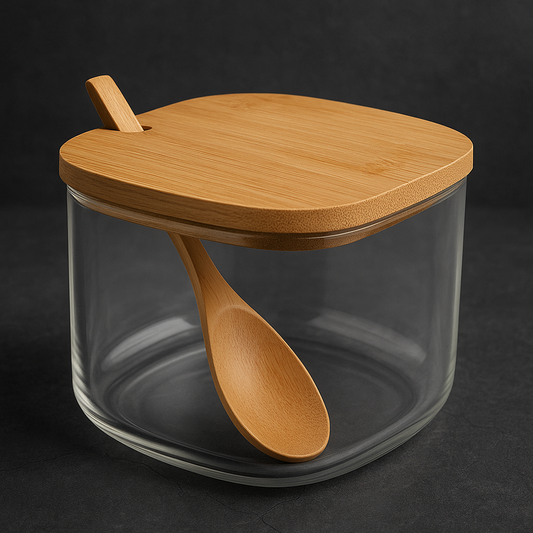 açucareiro de acrílico e bambu sense 11,5x10,5x09 cm