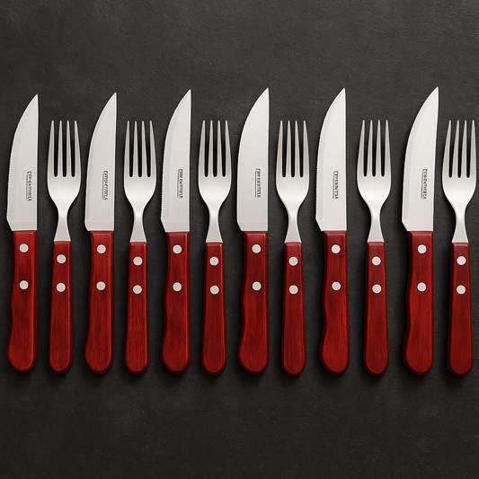 Jogo de Talheres Inox Polywood Vermelho 12 Peças