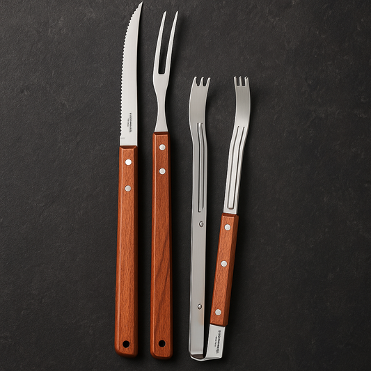 Jogo de Inox Wood Churrasco, Cabo de Madeira, 3 Peças
