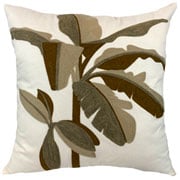 Almofada de Sarja Folhas Bordado Chinille Bege 52cm