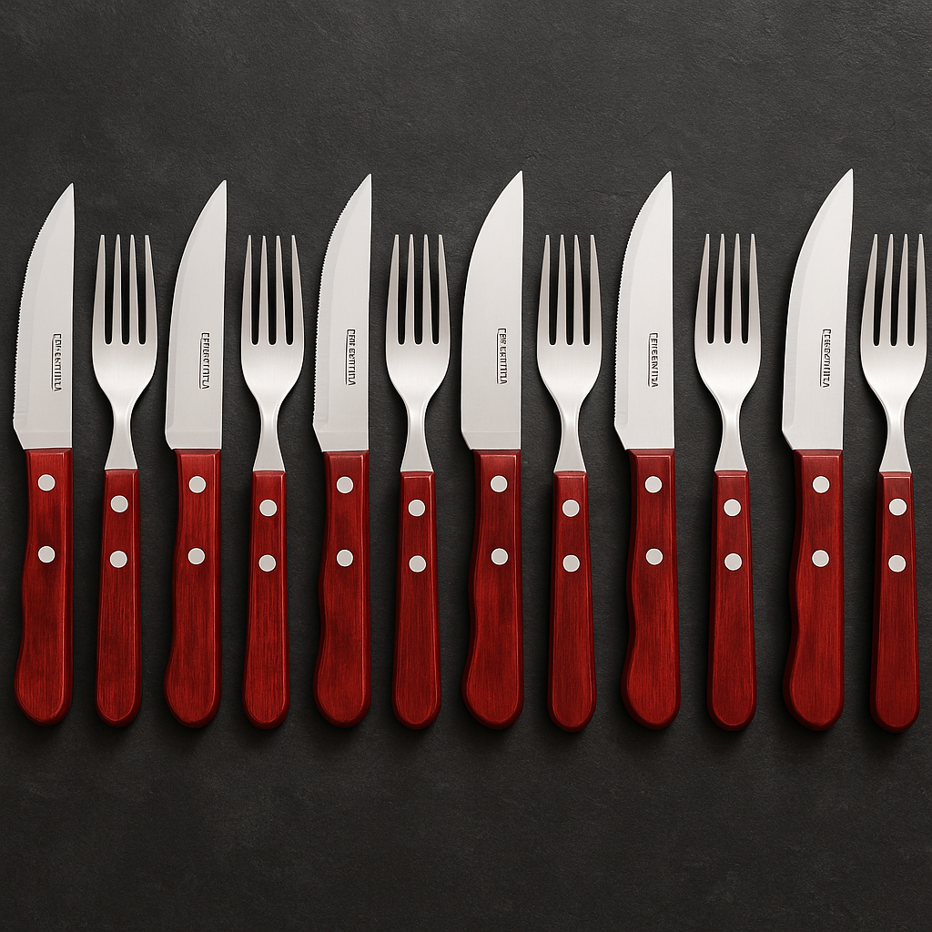 Jogo de Talheres Inox Polywood Vermelho 12 Peças